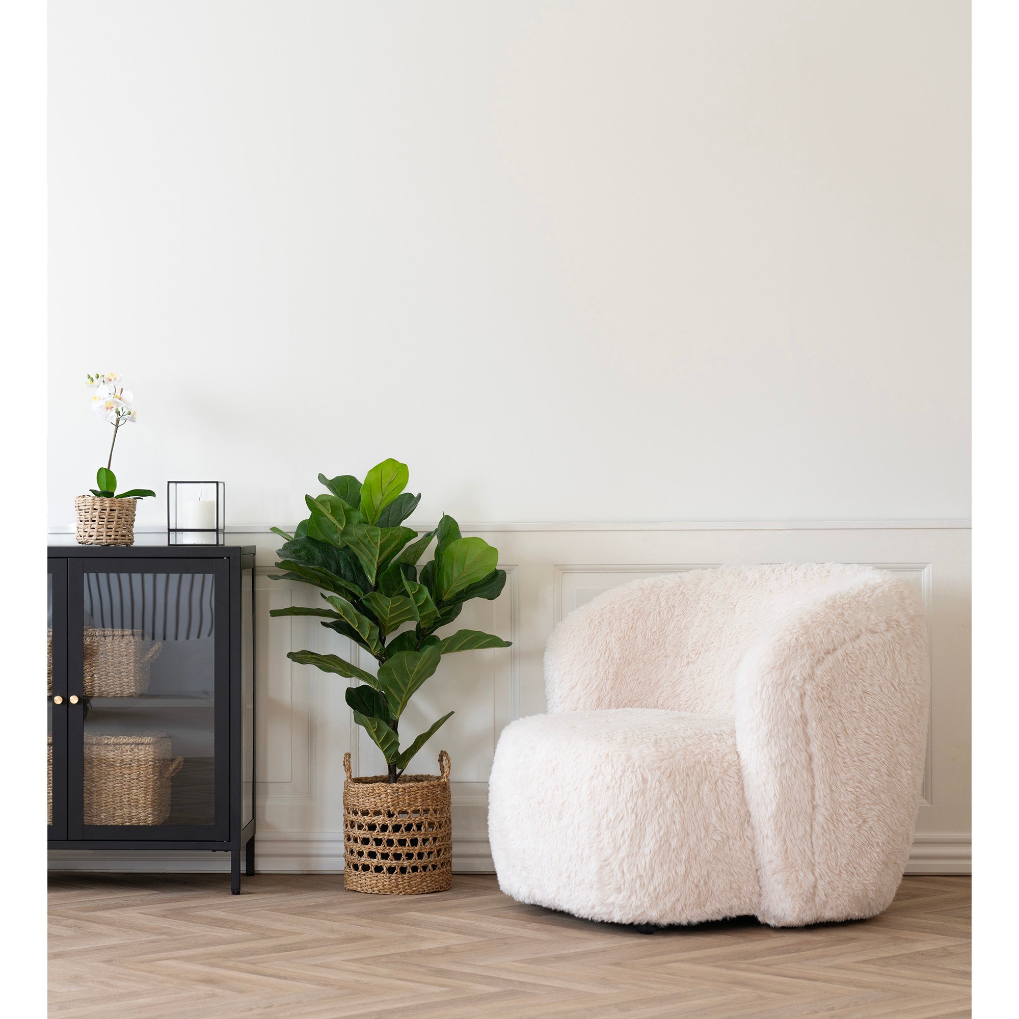 Setubal Loungestol - Imiteret pels - off-white